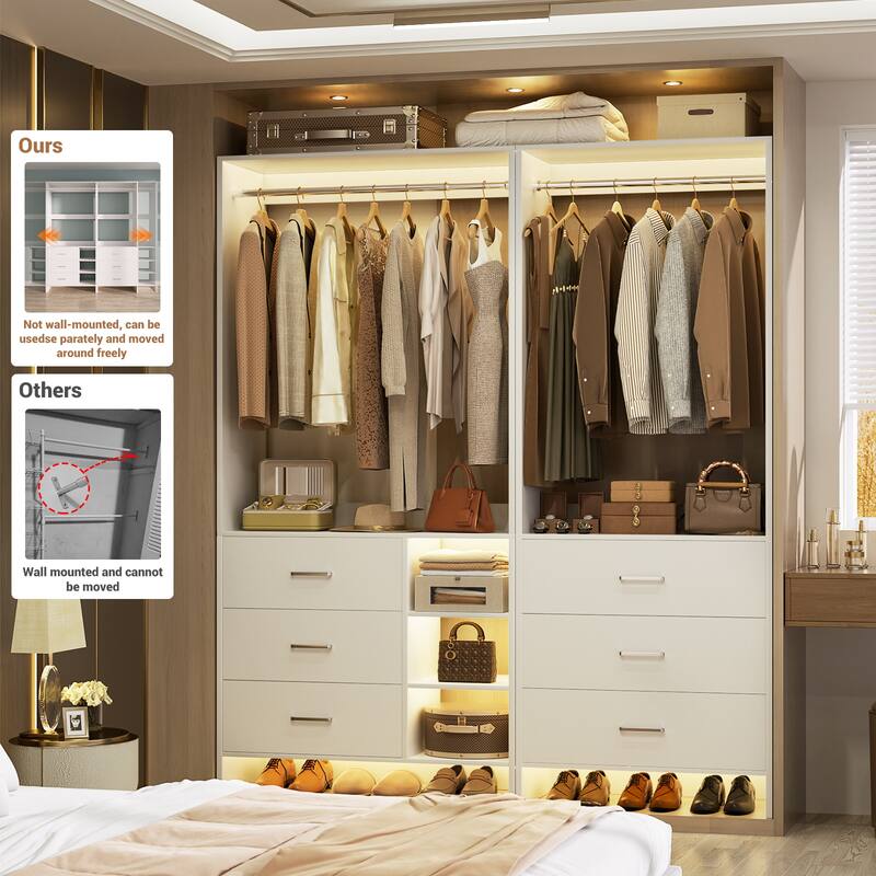 Cimly Set of 2 Closet Organizer with Drawers, Closet System with Hanging Rods and Storage Shelves