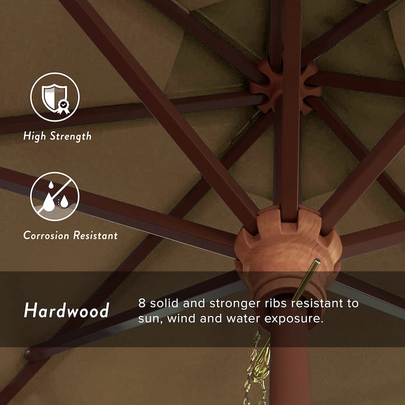 California Umbrella 9ft Marenti Wooden Sunbrella Patio Umbrella with Sunbrella Fabric, Base Not Included