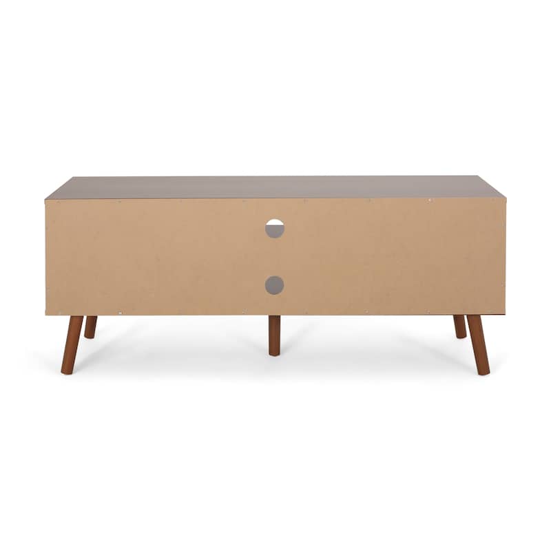 Roomfitters Mid-Century TV Stand with Storage Cabinets and Open Shelves for Living Room or Bedroom, Walnut+White