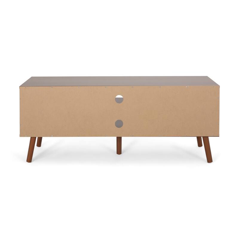 White+Walnut 47.25" TV Stand with Iconic Splayed Legs & 3 Staggered Drawers for TVs Up to 40"