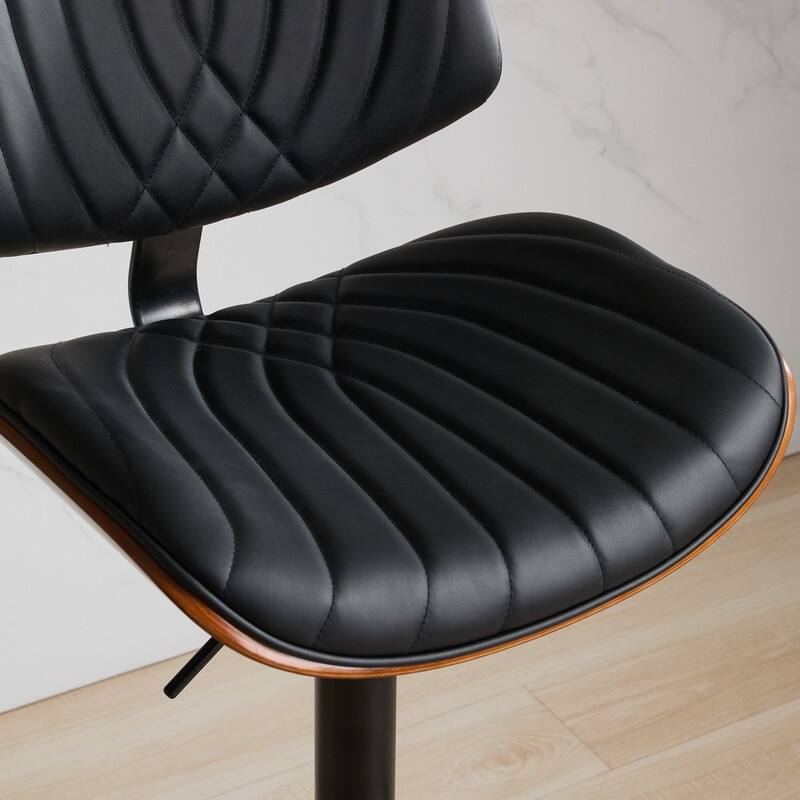 Mid-Century Modern Swivel Bar Stool - Walnut Finish & Faux Leather, Adjustable Counter Height