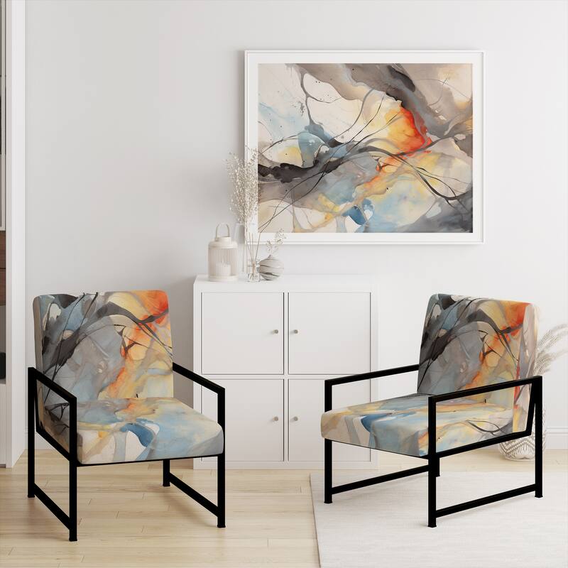 Designart "Marble Serenity Colorful Gray Watercolor Waves I" Upholstered Abstract Shapes Accent Chair and Modern Arm Chair