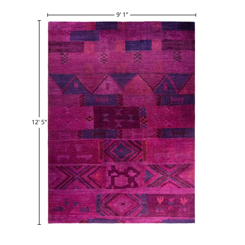 Modern One-of-a-Kind Hand-Knotted Area Rug - Pink, 9' 1" x 12' 5" - 9' 1" x 12' 5"