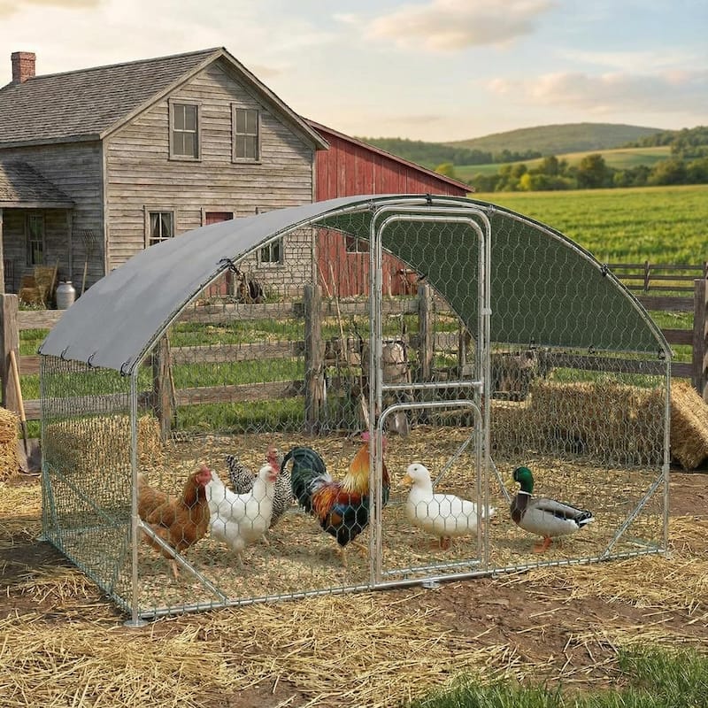 Metal Chicken Coop, Chicken Runs for Yard with Cover for Outdoor Farm Yard - 9.8'L x 6.5'W x 6.5'H