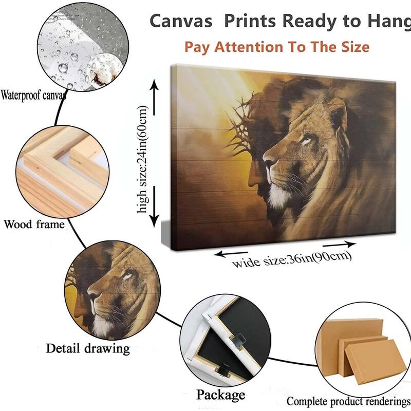 Jesus and Lion Canvas Wall Art Decor Picture