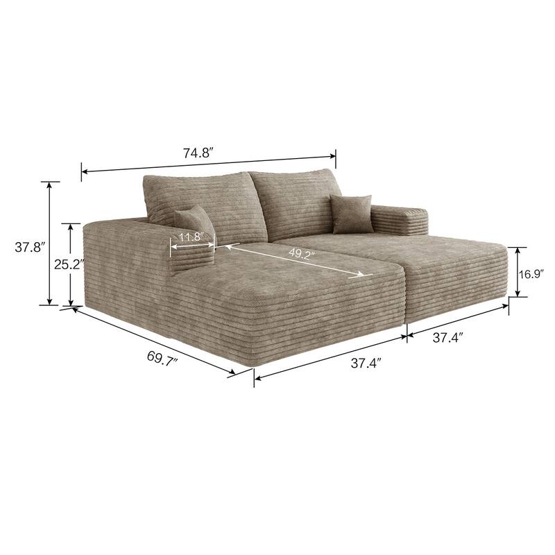 74.8-in Casual Camel 2 -seater Sofa - 8' x 10'