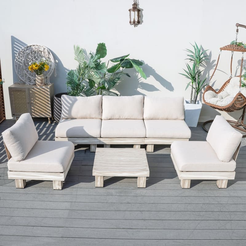 Outdoor Aluminum Conversation Sofa Set with Sponge-filled Cushion - 5-Seat