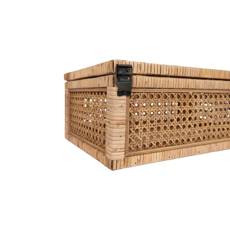Woven Rattan Display Boxes with Glass Lids & Fir Wood Frame