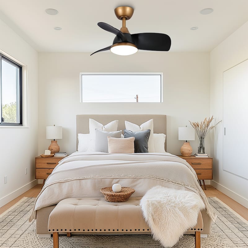 28" Black Modern Dimmable LED Ceiling Fan with Light and Remote