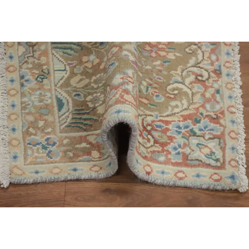 Hand Knotted Oriental 100% Wool Carpet Traditional Floral Brown Kerman Area Rug - 2' 9'' X 1' 10''