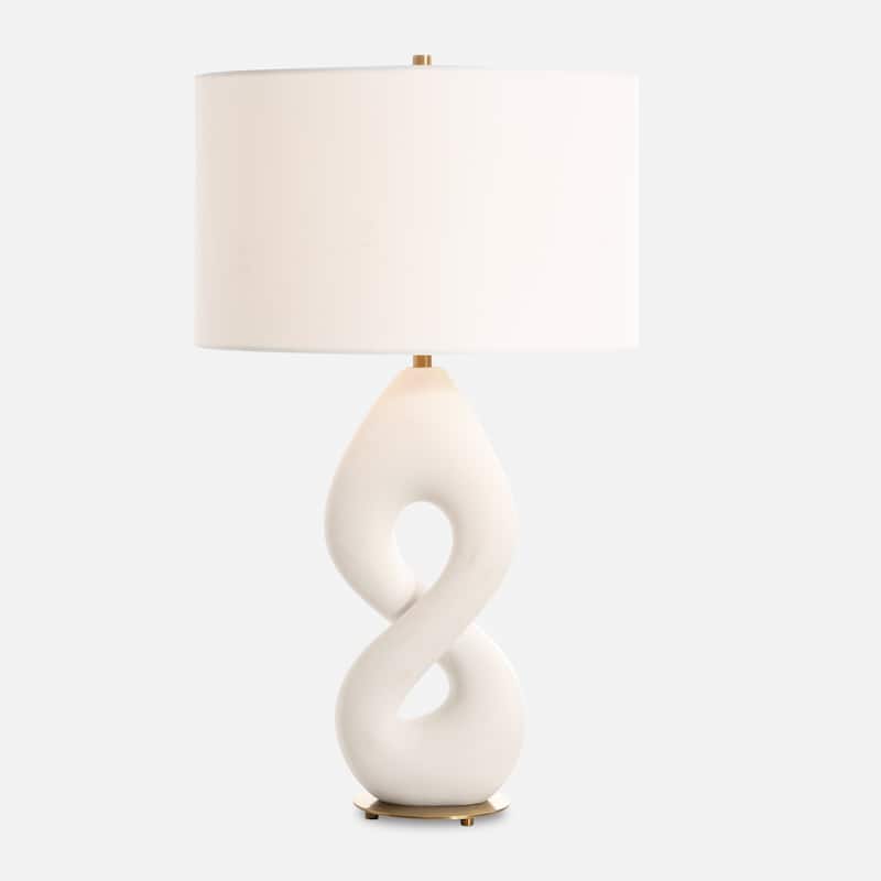 Infinity Stone Table Lamp with Drum Shade - 29" - Antique Brass Finish