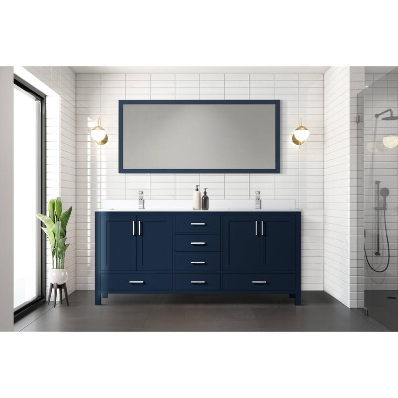 Jacques 72 in. W x 22 in. D White Bath Vanity, Cultured Marble Top, Faucet Set, and 28 in. Mirror