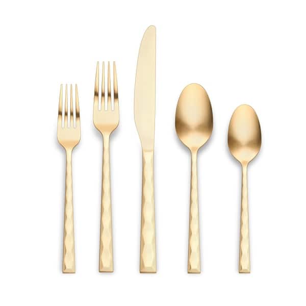 Ornative Rooney 18/0 Stainless Steel 20 Pieces Flatware Set - 10.63" H x 6.69" W x 2.76" D - Matte-Gold