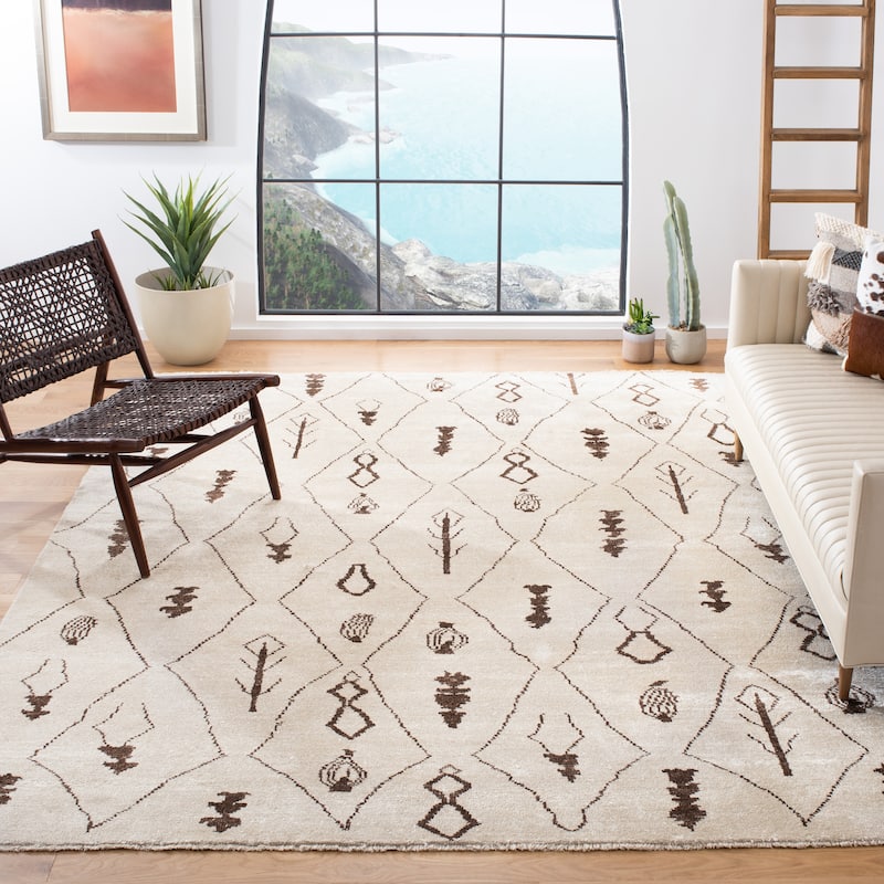 SAFAVIEH Couture Handmade Moroccan Gulan Modern Viscose Rug - 9' x 12' - Beige/Brown