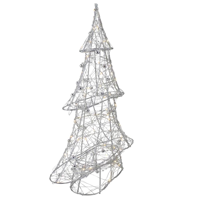 15.25" LED B/O Silver Wire Bead Christmas Tree - Warm White Lights