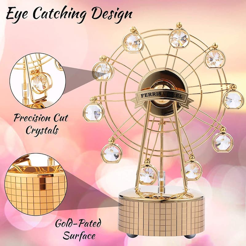 Matashi Home Decorative Showpiece 24K Gold Plated Music Box with Crystal Studded Ferris Wheel FigurineIt's a Small World