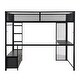 preview thumbnail 25 of 23, Full Size Gaming Loft Bed with Desk and LED Lights, Metal Loft Bed Frame w/ 3 Linen Storage Drawers, Open Wardrobe & Ladder