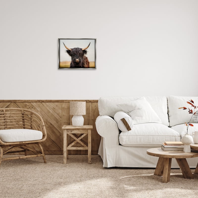Stupell Black Highland Cow Portrait Framed Floater Canvas Wall Art Design by Dakota Diener