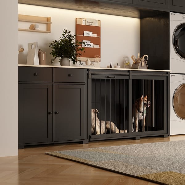 Storage Sideboard with Pet House Modern Home Essential in Black/White