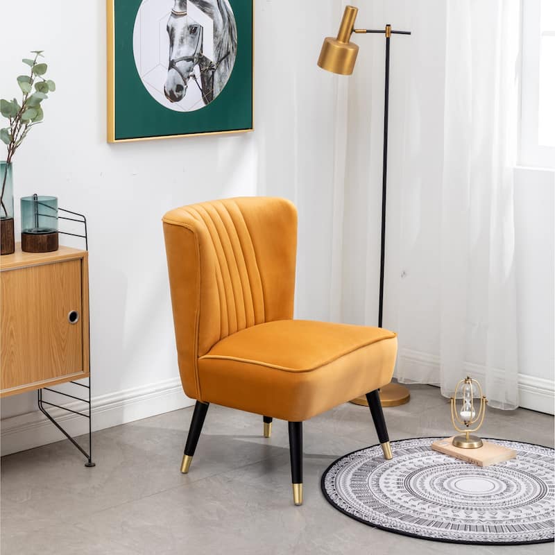 Gold Modern 26" Polyester Accent Chair with Solid Rubber Wood Legs for Living Room