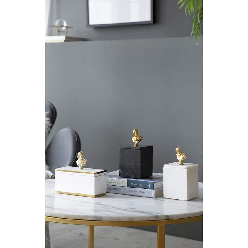 Marble Box with Lid - 8" - Black and Gold