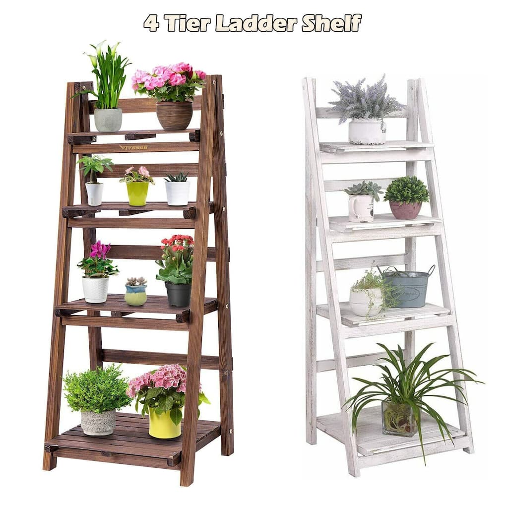 4 Tier Wooden Plant Ladder Shelf