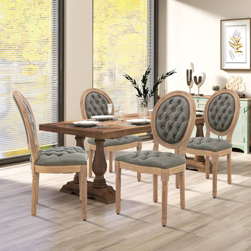French Chair Dining Chair Solid Wood with Nailhead Trim Set of 2