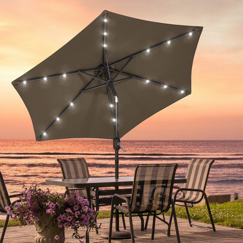 LIVOOSUN Patio 7.5 Feet Market Solar LED Light Umbrella - Ash Brown