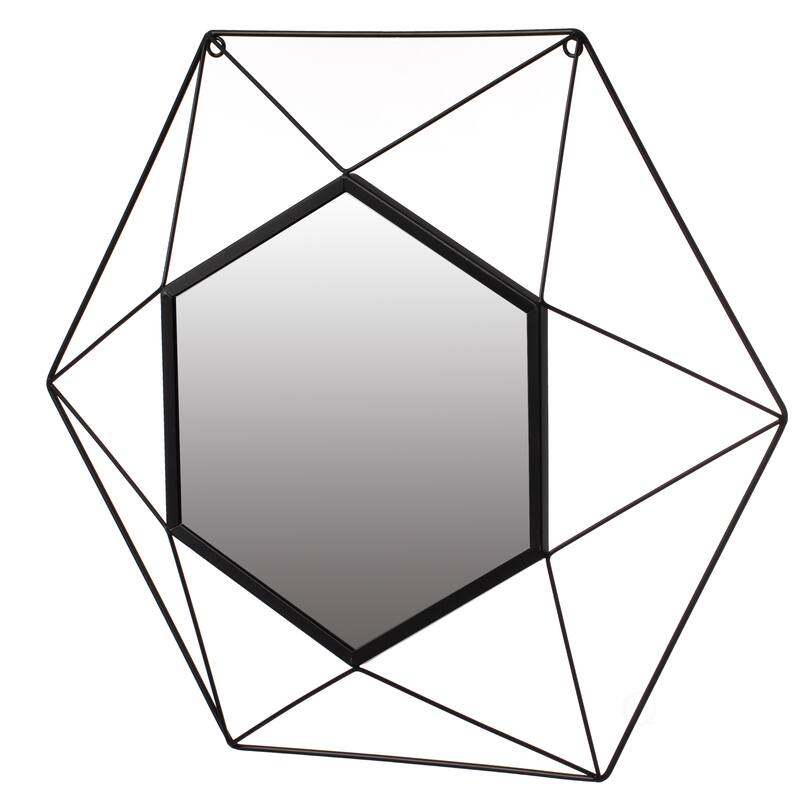 Uniquewise Decorative 20-Inch Star Shaped Black Metal Frame Modern Wall Mounted Geometric Mirror - Home Decor for Living Room