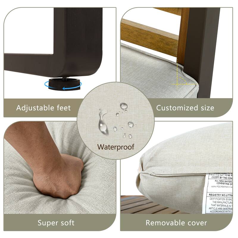 5-Person Outdoor Conversation Set with Removable Cushions and Stylish Metal Frame and Acacia Wood