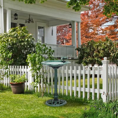 Alpine Corporation 31" Tall Outdoor Antique Flower Birdbath with Bird Decoration Yard Statue