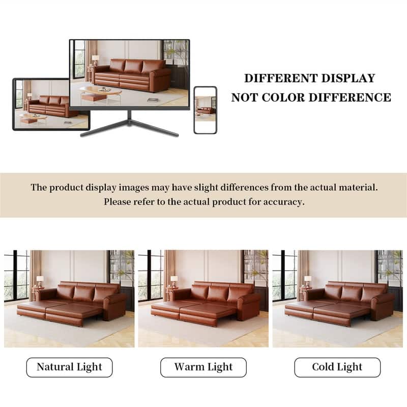 3-in-1 King Pull Out Sofa Bed Chesterfield Sofa, Velvet/Faux Leather Convertible Sleeper Sofa with Nailhead Trim & Rolled Arm