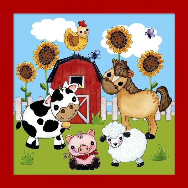 slide 1 of 3, Jennifer Nilsson 'Farm Animal Scene' Framed Art