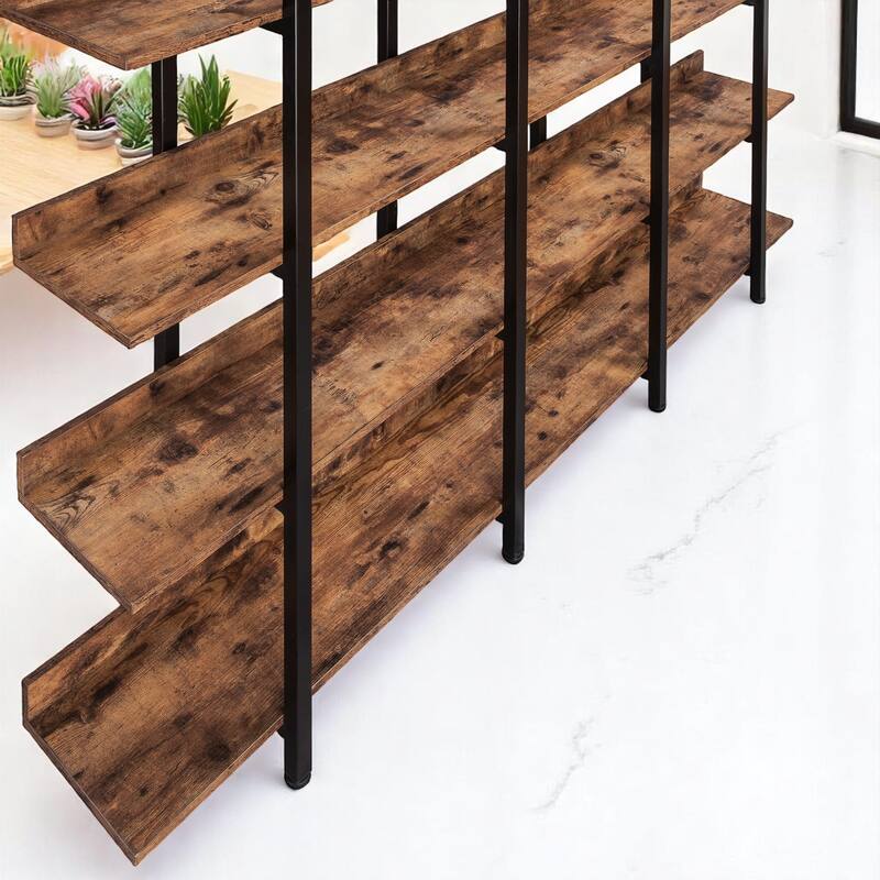 5-Tier Industrial Bookshelf, Rustic Bookcase, Adjustable Foot Pads, 70.87" Tall Storage Rack for Living Room, Office