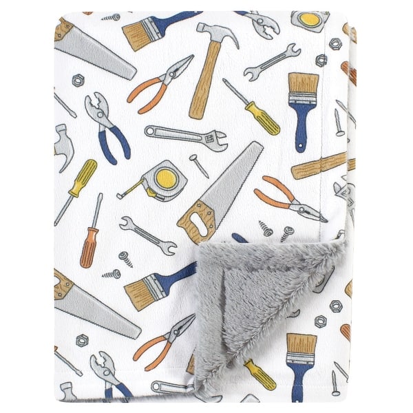 slide 1 of 1, Hudson Baby Infant Boy Plush Blanket with Furry Binding and Back, Construction Work, One Size - Construction Work - One Size One Size - Construction Work