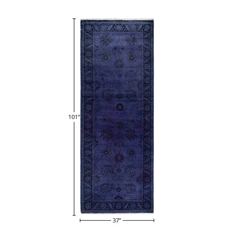 Fine Vibrance, One-of-a-Kind Hand-Knotted Runner Rug - Purple, 3' 1" x 8' 5" - 3' 1" x 8' 5"