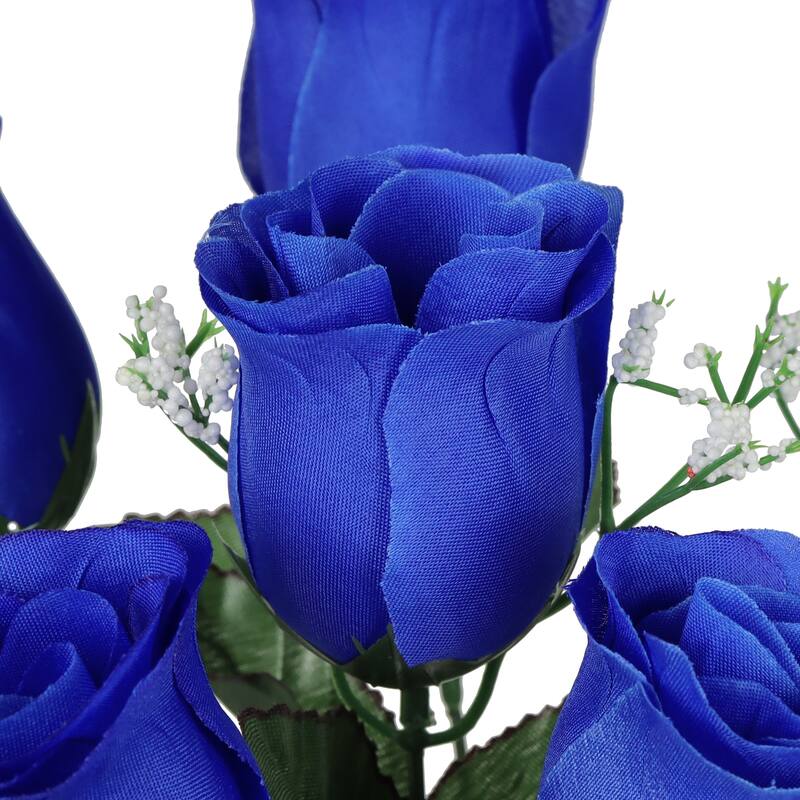 Set of 12 Royal Blue Artificial Rose Bud Flower Stem Bush Bouquet 14in - 14" L x 6" W x 6" DP
