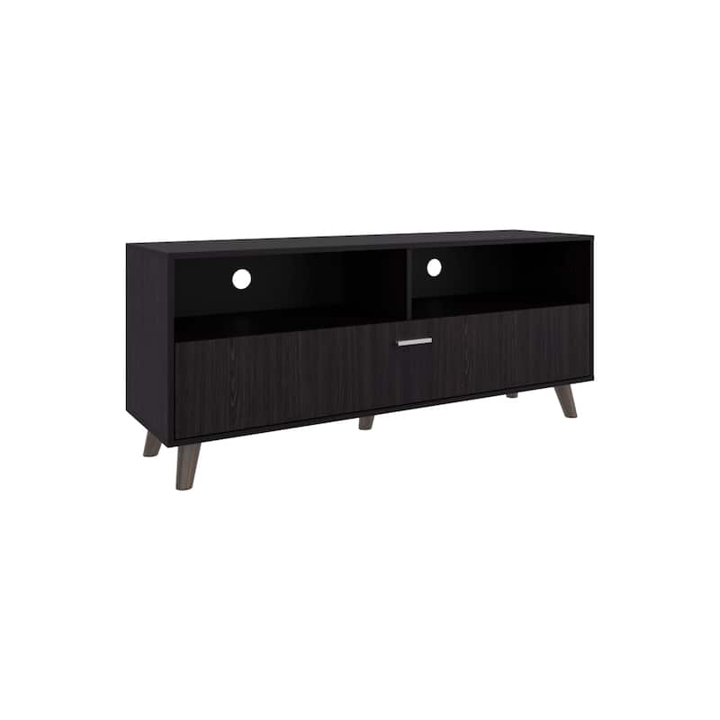 Tv Stand With 2 Doors And Open Storage Shelves, Modern Entertainment Center,Black