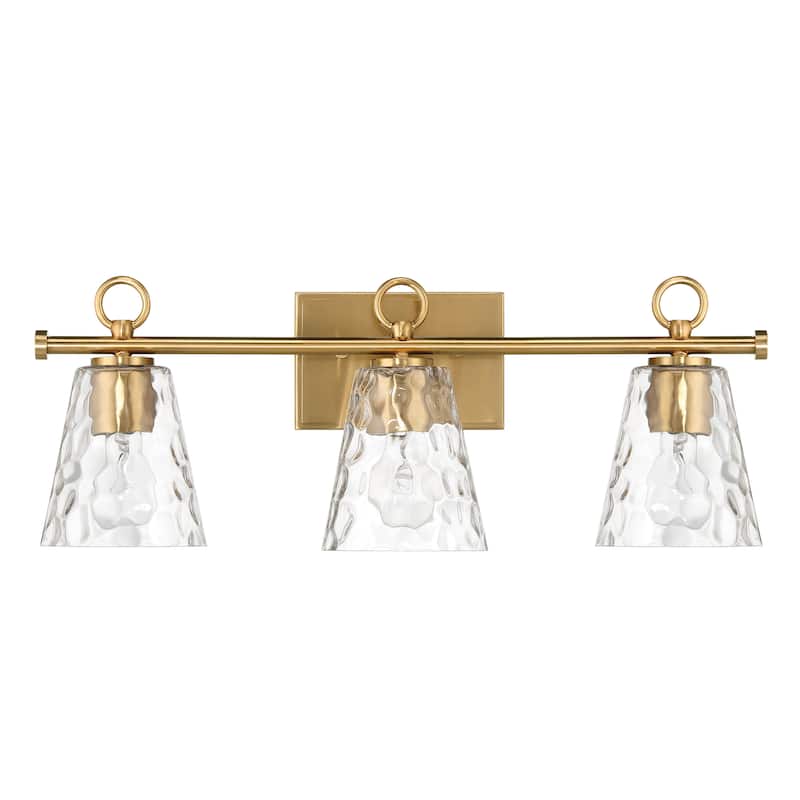 Imogen Metal and Hammered Water Glass 3-Light Vanity Light - 24.0"L x 6.5"W x 9.3"H
