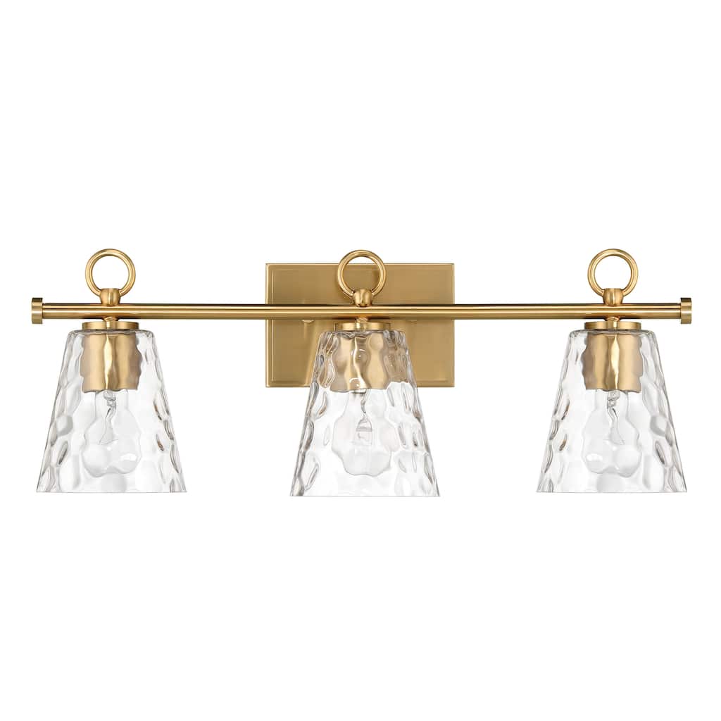 Imogen Metal and Hammered Water Glass 3-Light Vanity Light - 24.0"L x 6.5"W x 9.3"H