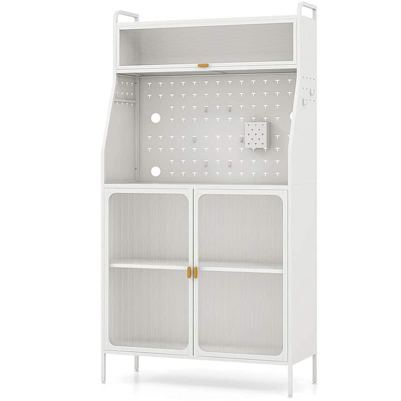 63.5" H Kitchen Buffet Cabinet Pantry Organizers Standing Bakers Rack - White