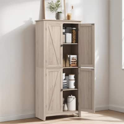 72" Freestanding 4-Door Kitchen Pantry, Cabinet Organizer with 4-Tiers