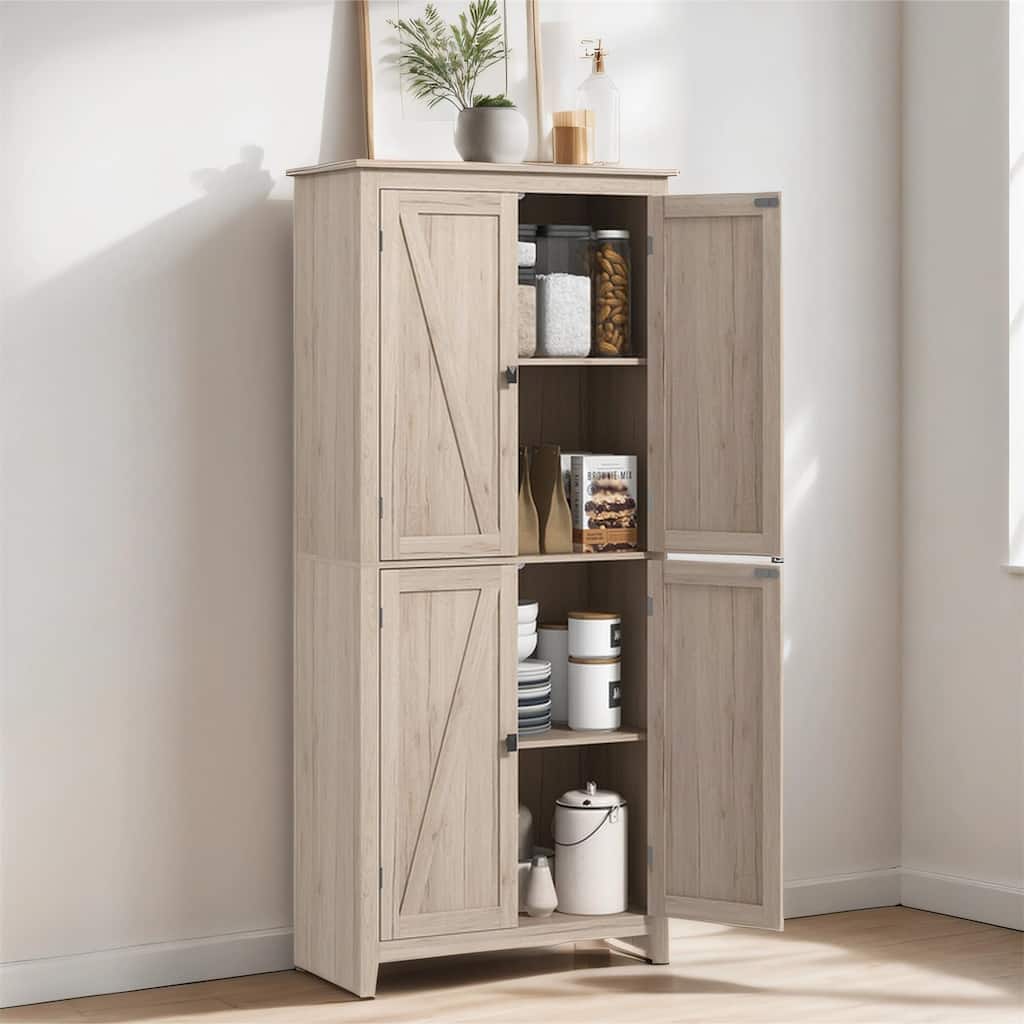 72" Freestanding 4-Door Kitchen Pantry, Cabinet Organizer with 4-Tiers