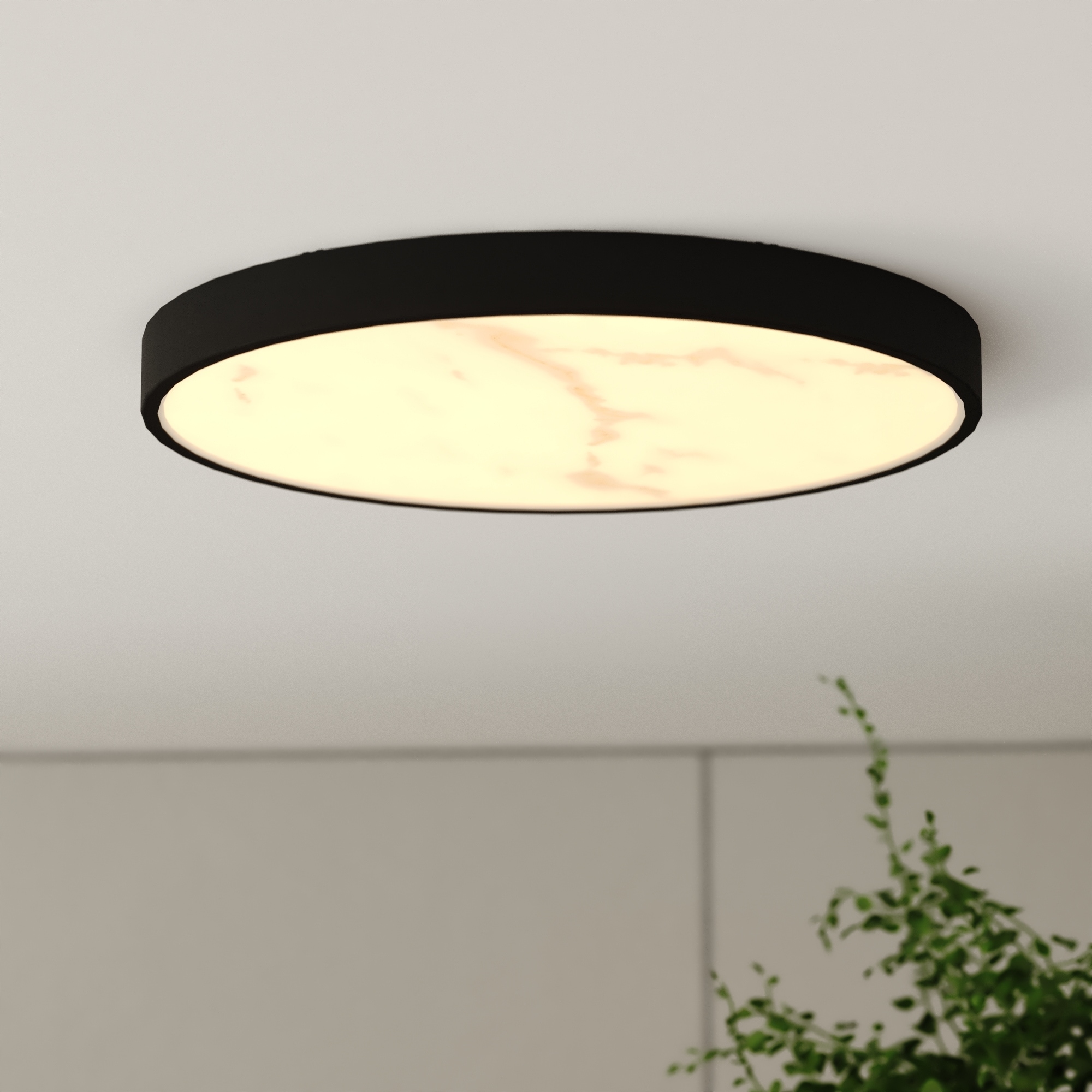 VAXCEL Aurelia Contemporary Round Integrated LED Flush Mount Ceiling Light with White Alabaster Shade for Low Ceilings