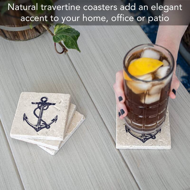 Anchor 4 Pack Natural Travertine Absorbent Stone Coasters with Protective Cork Backing Manufactured in The USA