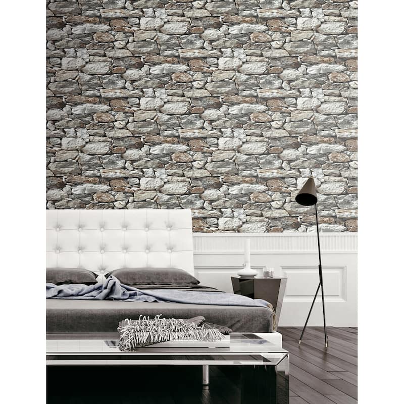 NextWall Stone Wall Peel and Stick Removable Wallpaper - 20.5 in. W x 18 ft. L