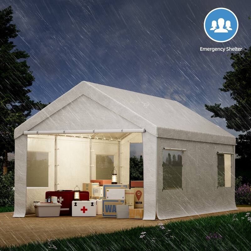 Heavy-Duty Fully Enclosed Carport - UV-Resistant, Waterproof Canopy with Roll-Up Windows & Reinforced Steel Frame