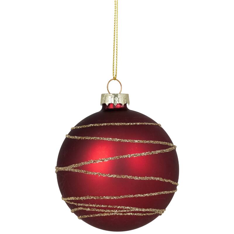 4ct Glass RedGreen Matte Christmas Ball Ornaments 3.25-Inch (80mm)