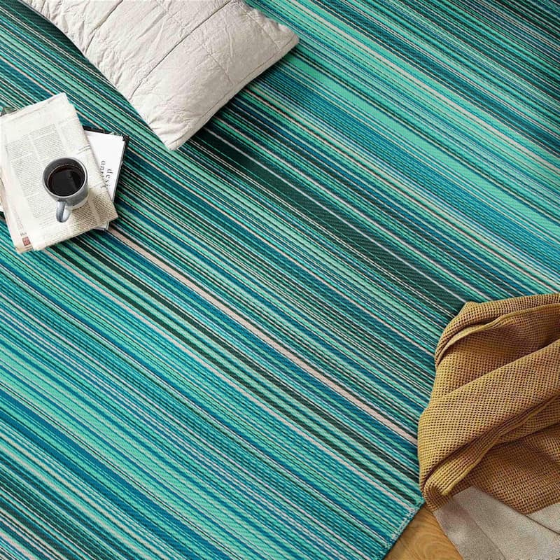 Contemporary Stripe Reversible Plastic Outdoor Rugs