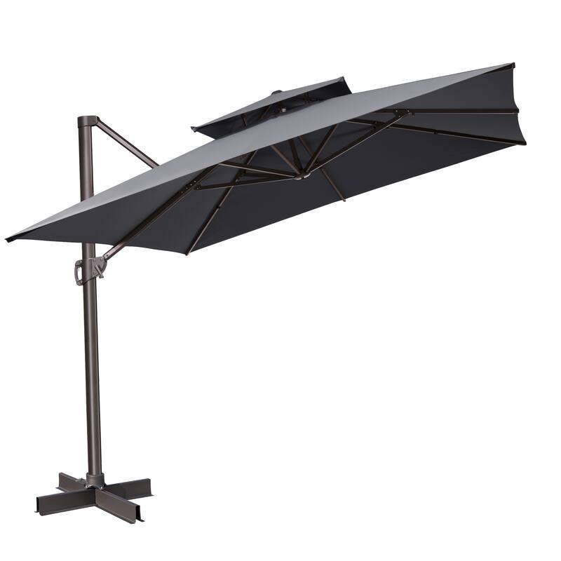 Crestlive Products 11FT Square Patio Offset Double Top Umbrella with Crank - Dark Gray